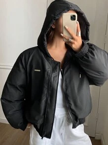 DAZY Women's Plain Color Long Sleeve Short Casual Hooded Padded Coat, Winter ,Winter Women Clothes,Winter Coat Women