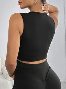 SHEIN Pregnant Women Solid Color Round Neck Camisole Casual Sportswear, For Maternity - Black - View 2