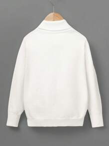 1 pieza Jersey blanco decorativo sobredimensionado con solapa cómoda, diaria y deportiva de estilo universitario casual para niños jóvenes, adecuado para viajes, escuela, reuniones diarias, temporada de otoño e invierno, atuendos de regreso a la escuela, atuendos de otoño