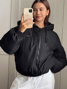 DAZY Women's Plain Color Long Sleeve Short Casual Hooded Padded Coat, Winter ,Winter Women Clothes,Winter Coat Women