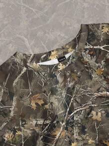 SHEIN EZwear Casual Minimalist Vintage Tree Branch Camouflage Print Loose Fit Crew Neck Long Sleeve Hoodie Sweatshirt For Women, Autumn/Winter - Multicolor - View 5