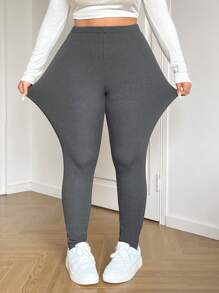 SHEIN EZwear Set de 3 piezas de leggings térmicos forrados para mujeres de talla grande, con diferentes estilos para múltiples ocasiones, cómodos, con gran elasticidad y efecto estilizante, para otoño/invierno - Multicolor - Ver 8