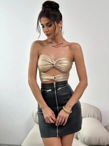 SHEIN Privé Parte superior ajustada sexy recubierta con abertura calada y cruzada sin tirantes para mujer