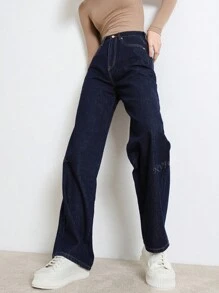 NVFelix Nouveaux jeans droits délavés polyvalents et décontractés pour femmes avec design de poches. Vêtements simples et multifonctionnels pour la rentrée scolaire