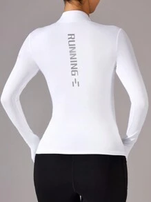 SHEIN Sport Studio Letter Print Stand Collar Slim Fit Soft Breathable Sports Long Sleeve Sweatshirt