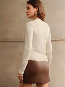 Anewsta 女士图案印花圆领休闲长袖套头毛衣 - 米色 - 查看 6