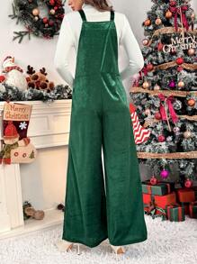 SHEIN LUNE Casual Velvet Wide Leg Jumpsuit, Christmas