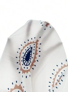 Breezaya 圆领短袖连衣裙，全身印花和荷叶边下摆，适合夏季度假海滩装女士 - 白色 - 查看 4