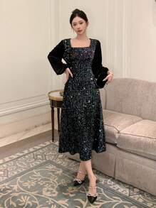 DAZY Vestido de fiesta brillante de longitud media para mujer para otoño e invierno