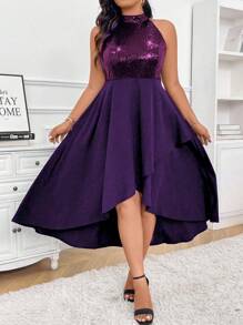 Celure Robe maxi d'été pour femmes grande taille élégante avec paillettes, patchwork et ourlet enveloppant
