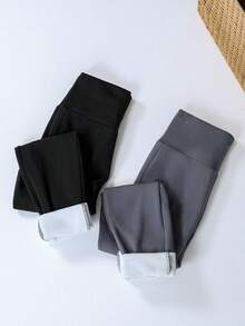 Chiquease 保暖内衬高腰瘦身提拉打底裤，女士保暖厚款塑身裤，适合秋冬季 - 彩色 - 查看 3