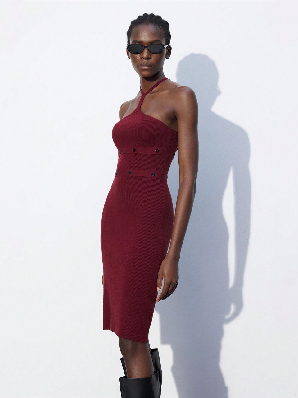 SHEIN Maija Damen Elegant Strickkleid mit Rollkragen, einfarbig in Weinrot, für den Herbst