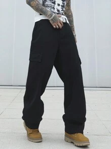 Manfinity LEGND Jeans casual larghi e diritti di colore unito con tasche utility per uomo taglie forti