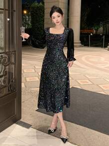 DAZY Vestido de fiesta brillante de longitud media para mujer para otoño e invierno