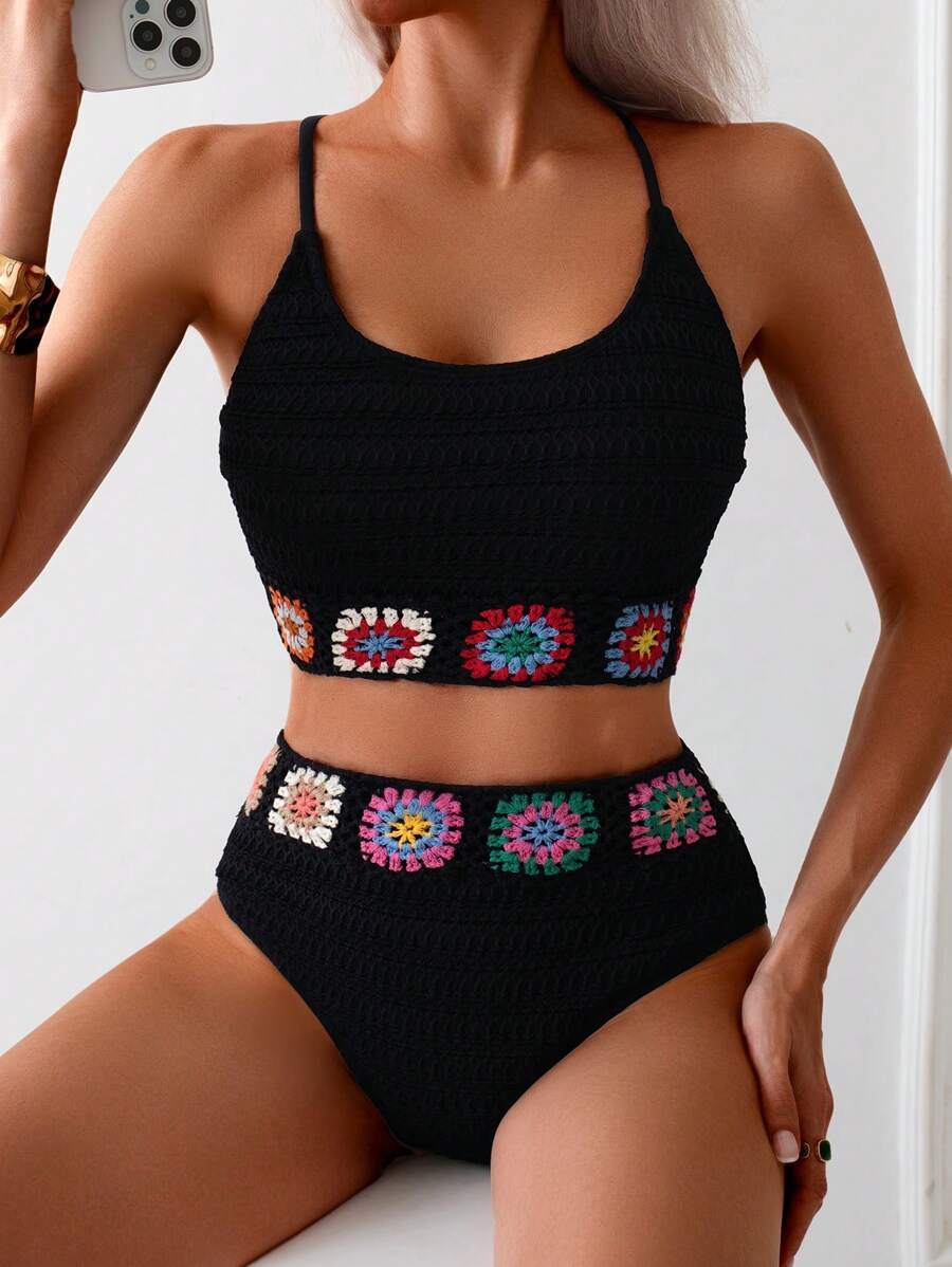 Swim Lushoire Women's Floral Print Tie Up Sexy Bikini Swimwear Set, Random Color Summer - Black - View 1
