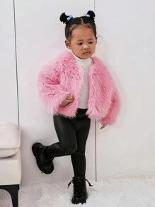 2 件装女婴羊毛保暖夹克，简约时尚粉色母女装外套，适合外出、聚会、婴儿派对等（单独出售） - 粉色 - 查看 3