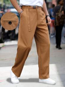 Manfinity Mode Men's Casual Front Button Pocket Simple Suit Pants - Coffee Brown - View 1