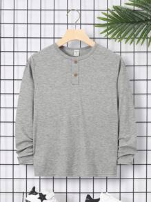 SHEIN 10 件套青少年男童休闲宽松圆领长袖针织 T 恤，秋冬款，红色、黑色、灰色 - 紅色 - 查看 5