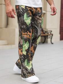 Manfinity LEGND Men's Casual Botanical Print Straight Leg Pants - Green - View 5