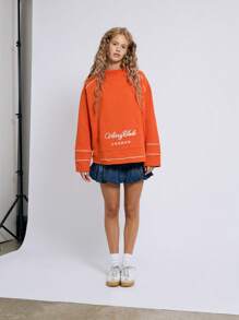 AiiRZ Aitz Club Signature Piped Sweatshirt Athleisure Classic Pullover Athletic Club Long Sleeve Cotton Blend Fall Winter Essential Ribbed Cuffs Kangaroo Pocket Workout Lounge Wear - Orange - View 3