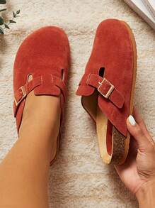 SHUZIA 女士时尚圆头软木鞋床拖鞋，带可调节带扣带 - 橘色 - 查看 2