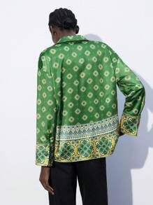 Maija 女式全印花前扣长袖休闲衬衫 - 綠色 - 查看 2