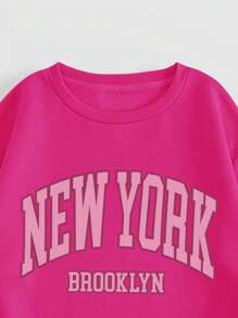 INAWLY 2 件套女士休闲字母印花宽松运动衫和运动裤套装，秋冬季 - 玫紅色 - 查看 6