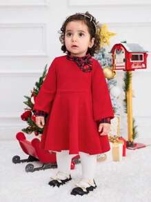SHEIN Matching Mother Daughter Winter Dresses - Long Sleeve Plaid Patchwork Dress, Vintage Christmas Family Outfits