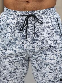 Manfinity Homme Men's Casual Full Print Drawstring Waist Cargo Pants, Autumn - Blue - View 6