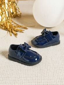 秋冬时尚小女孩蝴蝶结校园平底鞋 - 藍色 - 查看 5