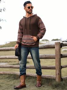 Manfinity Homme Striped Print Hoodie With Pockets, Long Sleeve Sweatshirt For Autumn And Winter - Multicolor - View 3