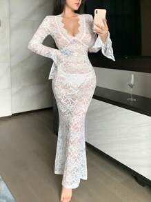 DAZY Spitze durchsichtige Bodycon Maxikleid für die Nacht