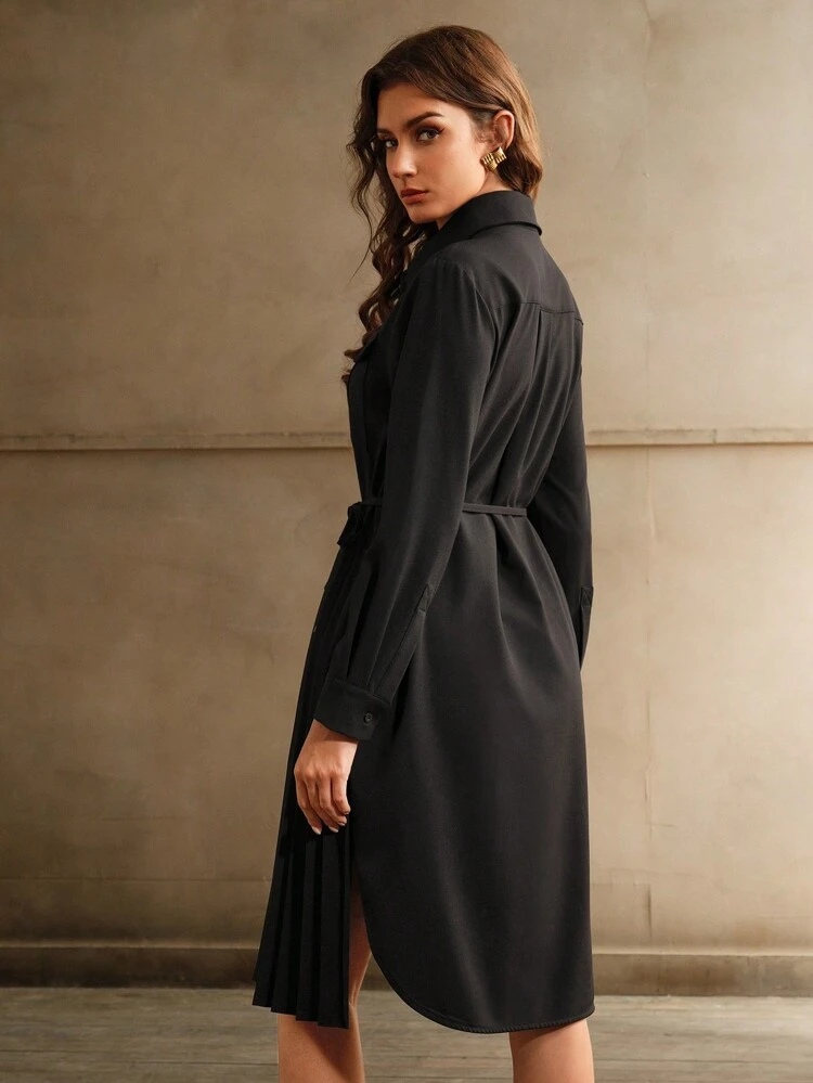 Elegant Pleated Black Dress