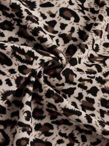 SHEIN Essnce 4pcs/Set Women's Leopard Print & Solid Color Casual Minimal Pattern Round Neck Long Sleeve Slim Cropped T-Shirt Tops - Multicolor - View 6