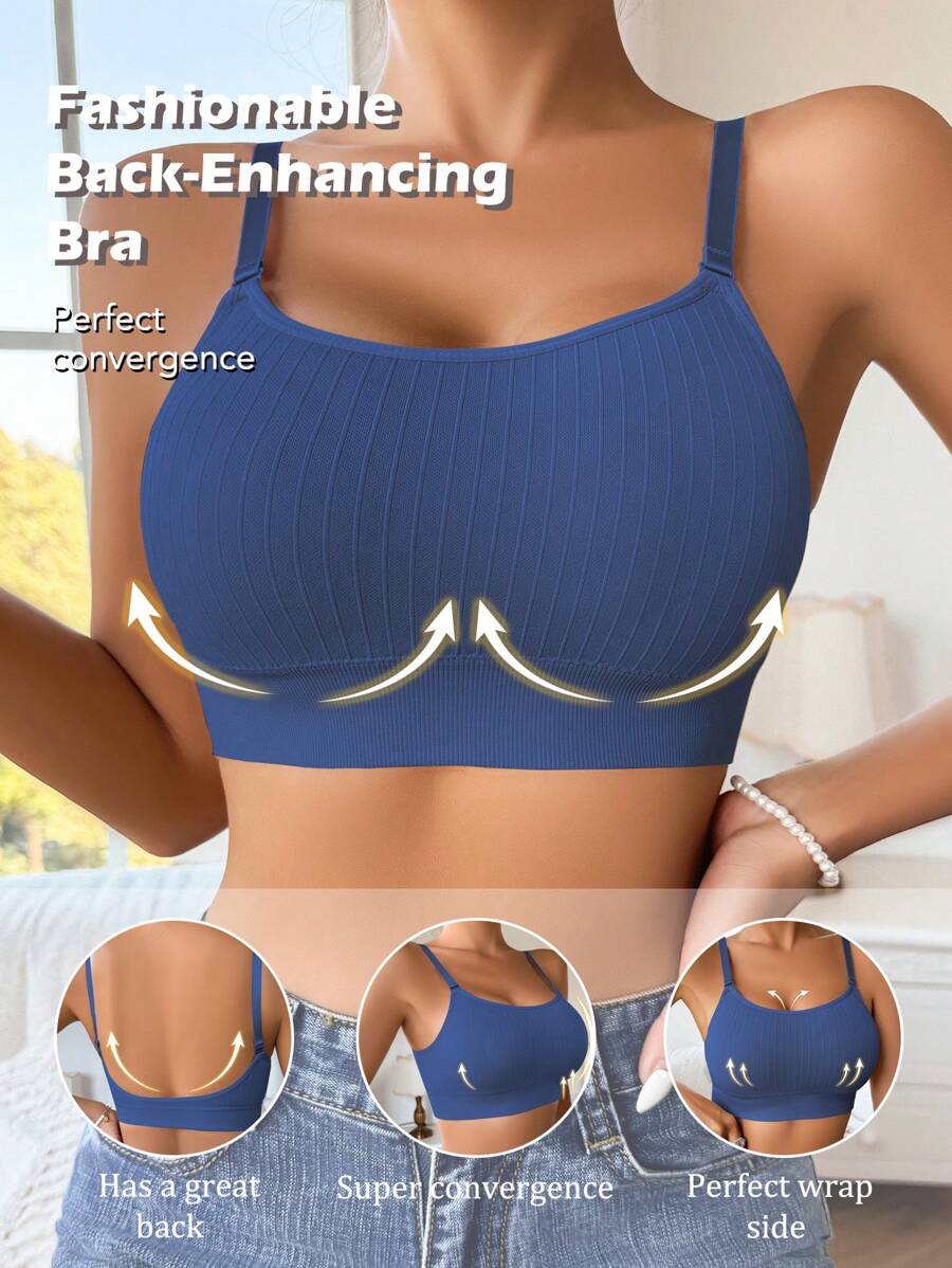 NudeFit 1pc Women Seamless Wireless Deep-V Backless Comfortable Bra - Navy Blue - View 1