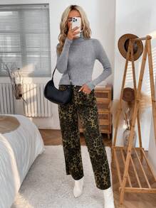 SHEIN LUNE Pull épais côtelé slim-fit à manches longues en tricot gris pour femmes, automne/hiver 2024 - Gris - Voir 6