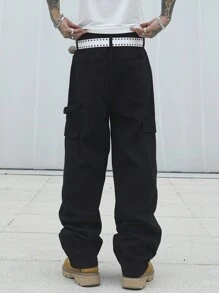 Manfinity LEGND Jeans casual larghi e diritti di colore unito con tasche utility per uomo taglie forti