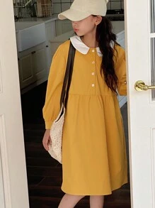 DAZY Robe blocs de couleurs pour fille pré-adolescente pour l'automne, vêtements de retour à l'école