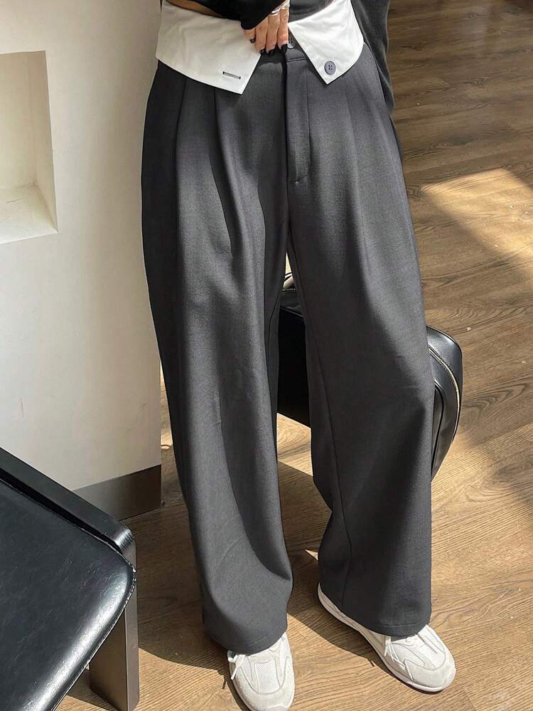Women Contrast Color Waistband Casual Pants Business Attire