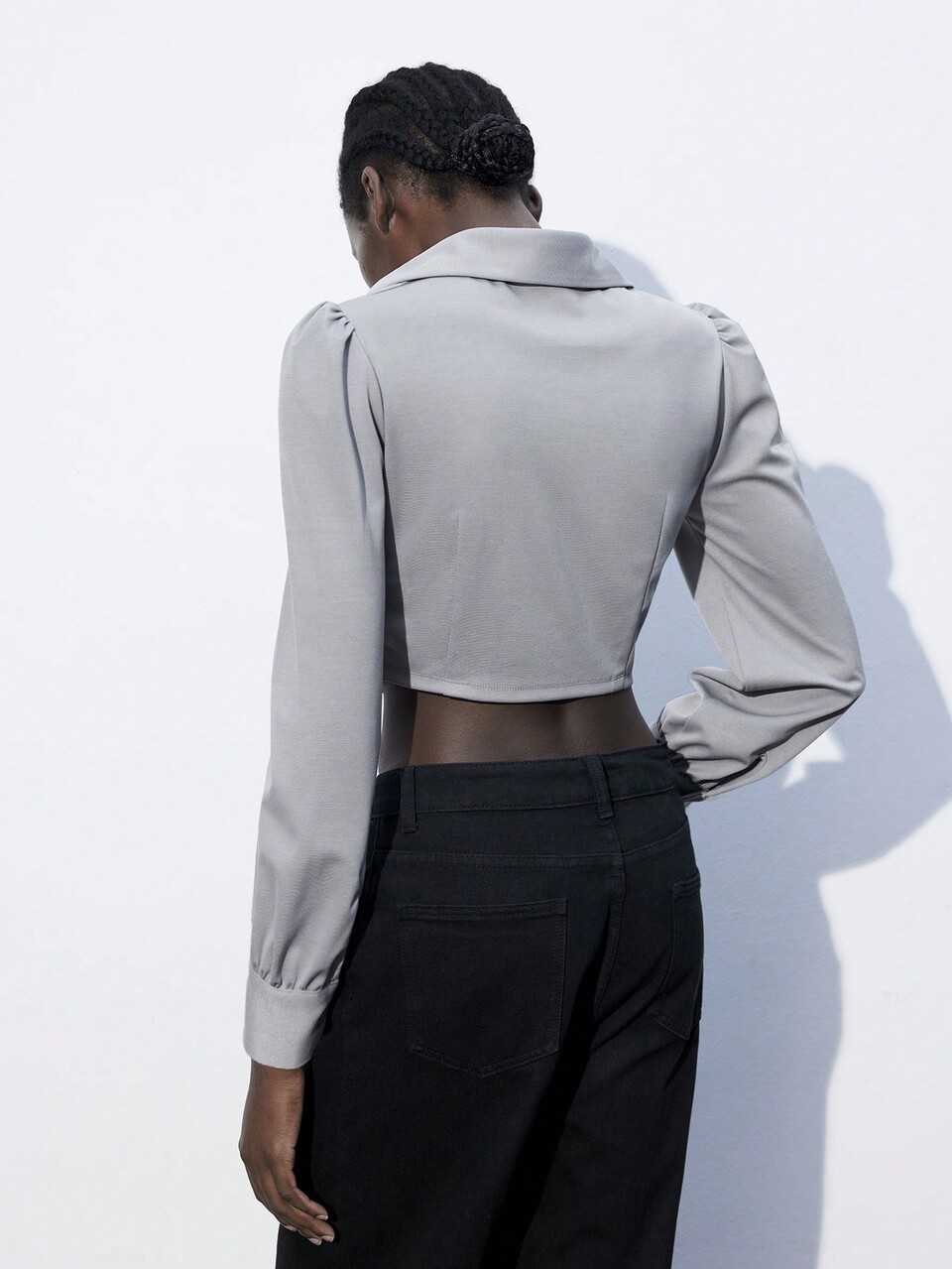 SHEIN Maija Women's Spring/Autumn Long Sleeve Asymmetrical Hem Fashionable Cropped Fitted Shirt