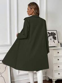 Chiquease H 形纯色长袖中长款女式风衣 - 軍綠色 - 查看 2