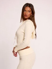 MUSERA Cable Knit Hooded Zip Up Cardigan Chic - White - View 2