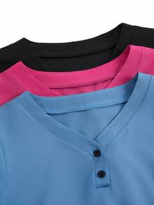 SHEIN TaskFit V 领短袖 3 色双口袋休闲制服手术服上衣衬衫、手术服、健康检查手术服制服手术服上衣女士纯色宠物美容工作服手术服上衣套装营养师工作服短袖实验室工作服 - 彩色 - 查看 3