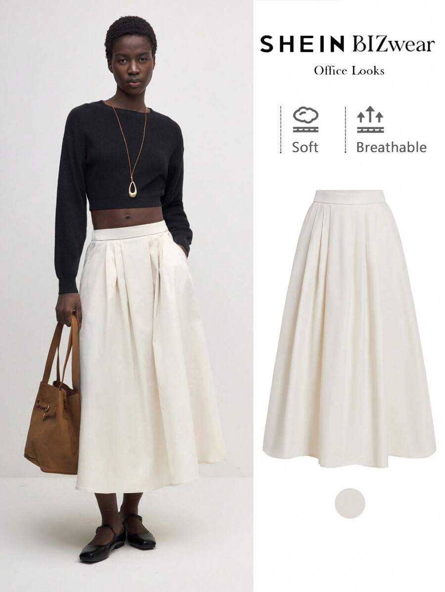 BizChic Women's White Basic A-Line Skirt, Versatile For Urban Commute, Business, Casual, Office Wear, Elegant Women's Formal Attire - Apricot - View 1