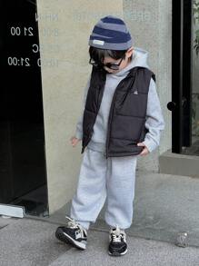 SHEIN Leap Crew 小男孩 3 件套冬季服装 - 包括柔软羊毛连帽衫、运动裤和派克大衣背心 - 彩色 - 查看 9