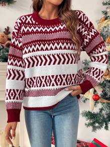 Chiquease Women's Casual Round Neck Oversized Long Sleeve Ribbed Knit Pullover Sweater For Autumn/Winter, Knit Pullover Fall - Multicolor - View 4