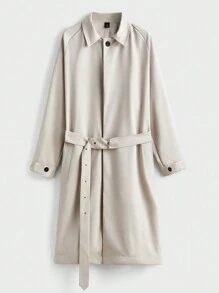 Chillumni Men's Spring And Autumn Casual Solid Color Mid-Length Trench Coat - Khaki - View 1