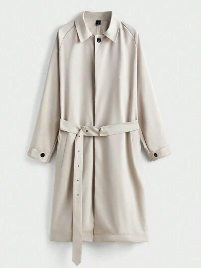 Chillumni Áo khoác dài vừa vặn màu trơn cho nam giới mùa xuân và mùa thu