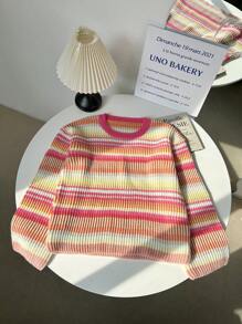 Elamini Women's Casual Colorblock Striped Sweater, Spring Autumn,Long Sleeve Tops Knit Pullover Fall Winter Outfit - Multicolor - View 3