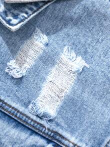 Áo khoác denim cho bé trai tuổi teen thời trang thường ngày mới, áo hoodie rách có thể tháo rời, áo khoác denim đã giặt - Rửa tối - Xem 5